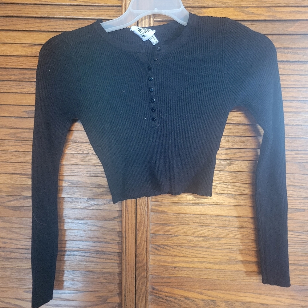 Princess‎ Polly Black Ribbed Crop Cardigan Sweater Size 6